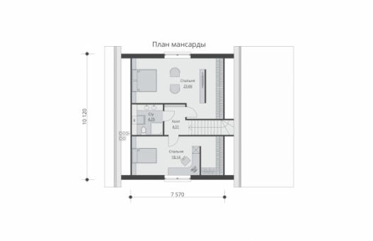 Проект одноэтажного дома с мансардой и гаражом